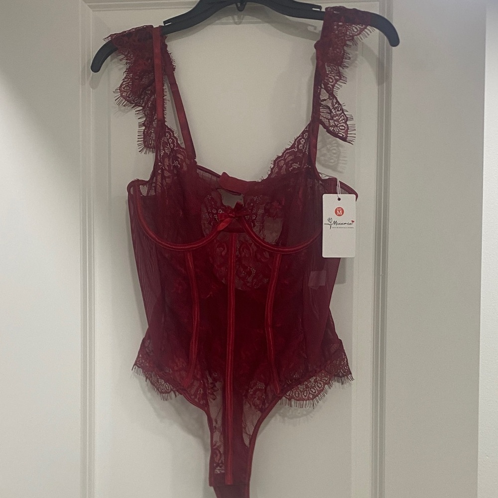 Sheer Lace Underwire Bodysuit - Deep Wine
